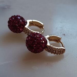 Gold plated pink crystal hoop earrings diamonds simulated